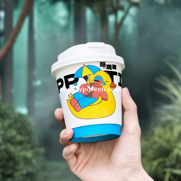 330ml 10oz Blue Surf Cartoon Design Coffee Paper Cup Ripple Bottom Leak-Proof Disposable Cup