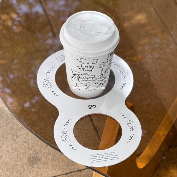 Dual Holder for Yogurt Coffee Packaging 12oz Paper Cup + Ice Cream Bowl Takeaway Set