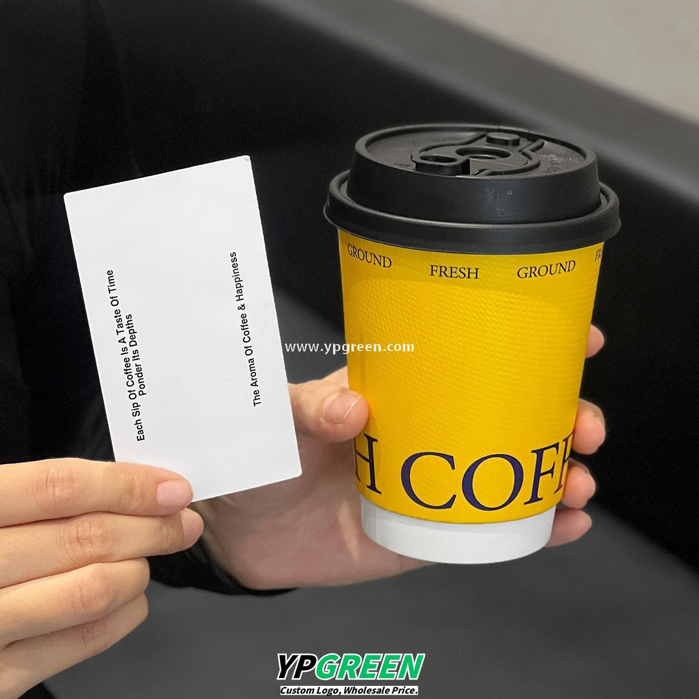 12oz Yellow Embossed Hollow Paper Cup 400ml Double Wall Coffee Cup 9x6x11.2cm Supplier