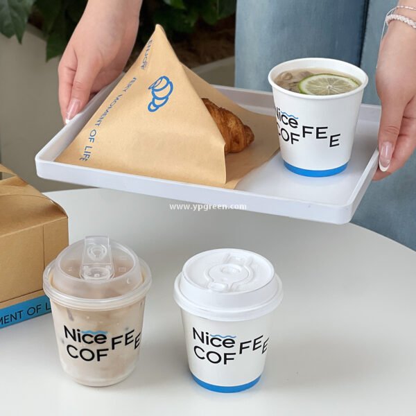 400ml 8oz Double-Laminated Coffee Paper Cup + Original DuPont Handbag + Kraft Paper Box + Laminated Triangle Bag