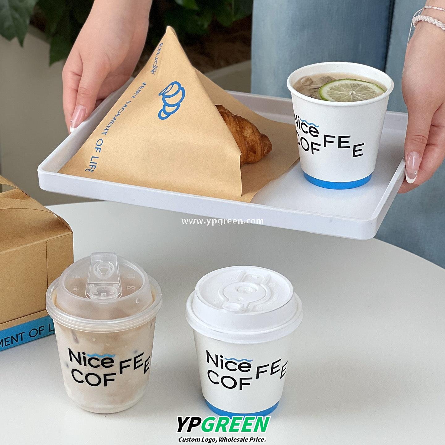 400ml 8oz Double-Laminated Coffee Paper Cup + Original DuPont Handbag + Kraft Paper Box + Laminated Triangle Bag