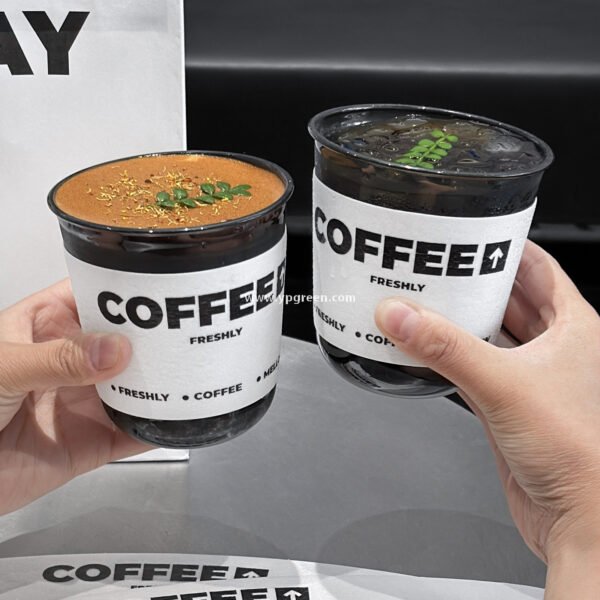 Disposable 400ml PET Cold Drink Cup + U-Shaped Lid + Foaming Lock Sleeve for Takeaway Factory