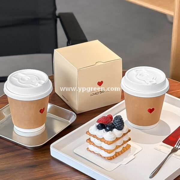 Eco Kraft Coffee Cup 280ml | Heart Gold Stamping Disposable Paper Cup Factory