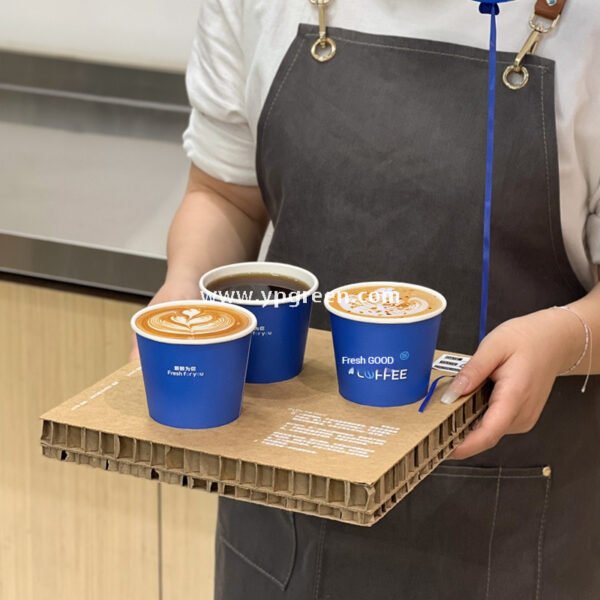 UV-Printed Hollow Paper Cup 9x6x8.5cm | Corrugated Cup Holder + Insulated Bag + PLA Straw