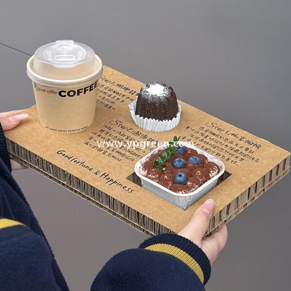 10oz Bamboo Pulp Double-Wall Coffee Cup with Lid | Disposable Paper Cup + Honeycomb Holder + Custom Logo