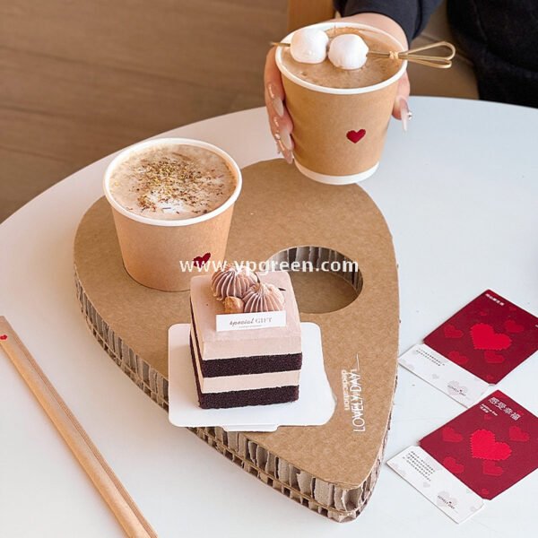 Heart-Shaped Honeycomb Paper Cup Holder | Corrugated Coffee Combo Tray | Disposable Milk Tea & Exhibition Tasting Cup Display with Custom Printing