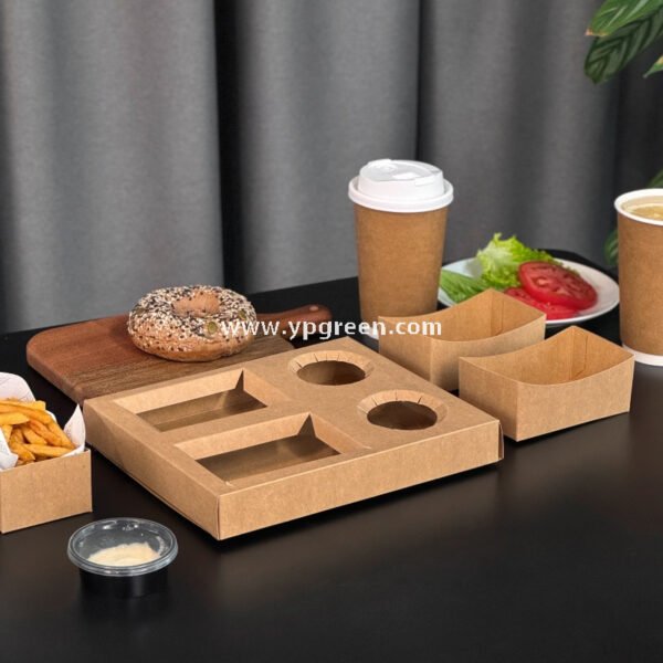 Kraft Hollow Paper Cups with Burger Combo Meal Box | Single Tray + Inner Box, Double Tray + Inner Boxes | Takeaway Food & Drink Packaging