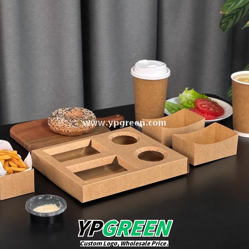 Kraft Hollow Paper Cups with Burger Combo Meal Box | Single Tray + Inner Box, Double Tray + Inner Boxes | Takeaway Food & Drink Packaging