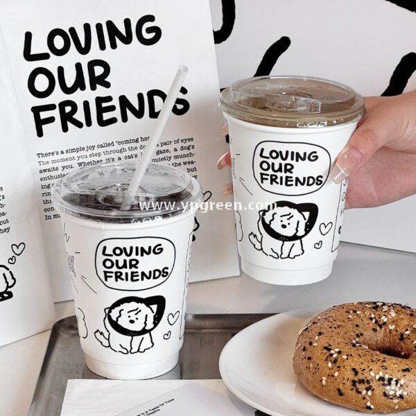 12oz 400ml Dog Pattern Double PE Coated Paper Cup | Hollow Insulated Coffee Cup | Cold & Hot Drink Disposable Cup