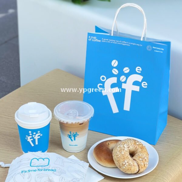 12oz 380ml Light Blue Hollow Coffee Paper Cup + Coffee Hand-Carry Tyvek Bag | Insulated Disposable Cup Set