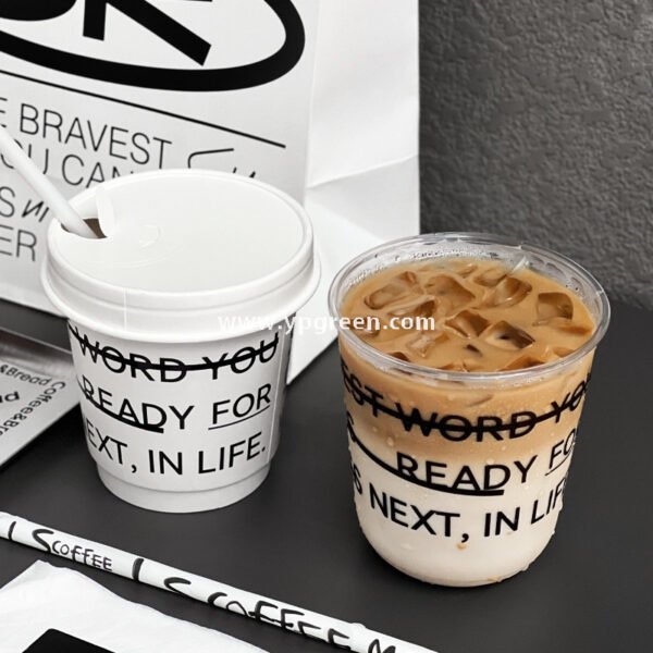 330ml 400ml Creative Typography Design Coffee Paper Cup | Double PE Hot & Cold Cup | Cold Foil Black Printing