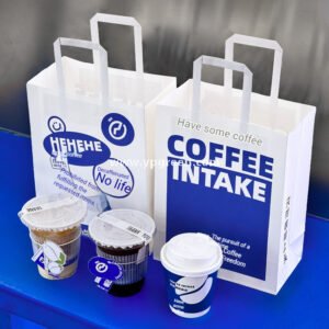 Blue Coffee Cup | Embossed Paper Cup | 190mm Slanted Rim + PLA Straw | Eco-Friendly Disposable Cup