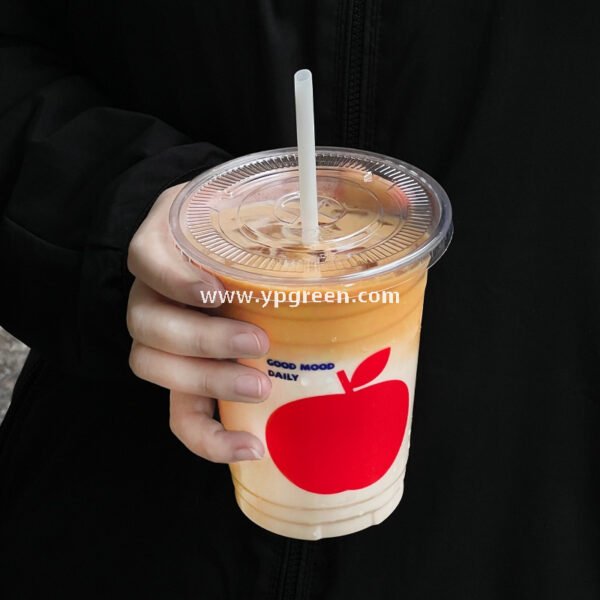 16oz Apple Pattern Clear Cup |  500ml Disposable Transparent Cup for Juice, Coffee, Milk Tea & Cold Drinks