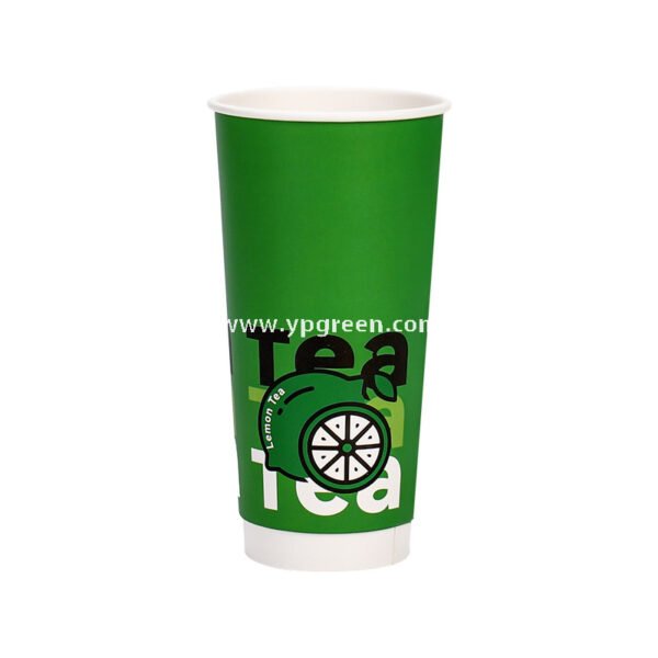 22 oz Fresh Green Disposable Lemon Tea Cups – 700ml Double PE Coated Paper with PET Lid for Cold Beverages