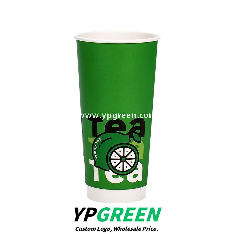 22 oz Fresh Green Disposable Lemon Tea Cups – 700ml Double PE Coated Paper with PET Lid for Cold Beverages