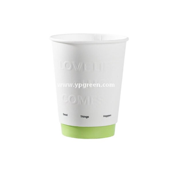 420ml Deep Embossed Coffee Cup with Fluorescent Green Lid + COFFEE Tote Bag – Double PE Lined Hot & Cold Cup Wholesale