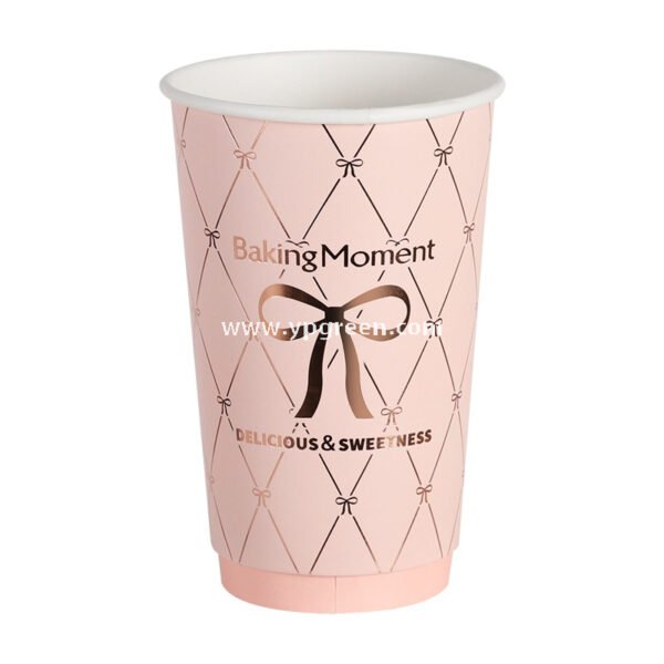 16oz Pink Bow Paper Cup –  500ml Double PE Hot & Cold Coffee Cup with Thermal Foil Non-Woven Bag Wholesale Factory