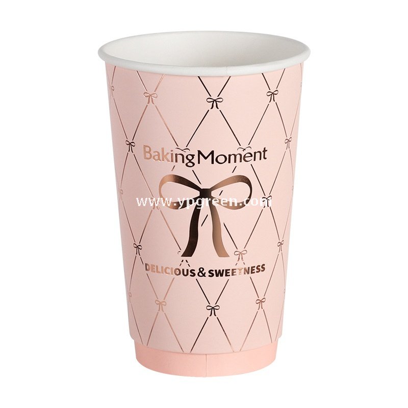16oz Pink Bow Paper Cup – 500ml Double PE Hot & Cold Coffee Cup with Thermal Foil Non-Woven Bag Wholesale Factory