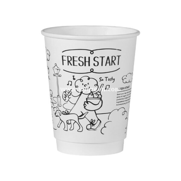 Dual Holder for Yogurt Coffee Packaging 12oz Paper Cup + Ice Cream Bowl Takeaway Set