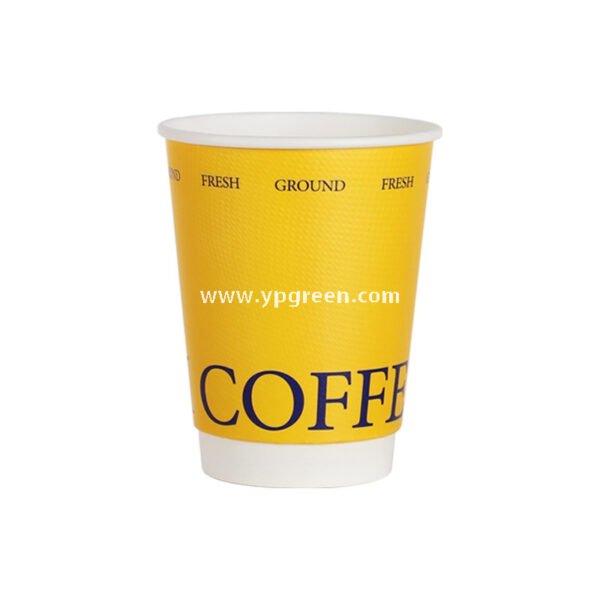 12oz Yellow Embossed Hollow Paper Cup 400ml Double Wall Coffee Cup 9x6x11.2cm Supplier