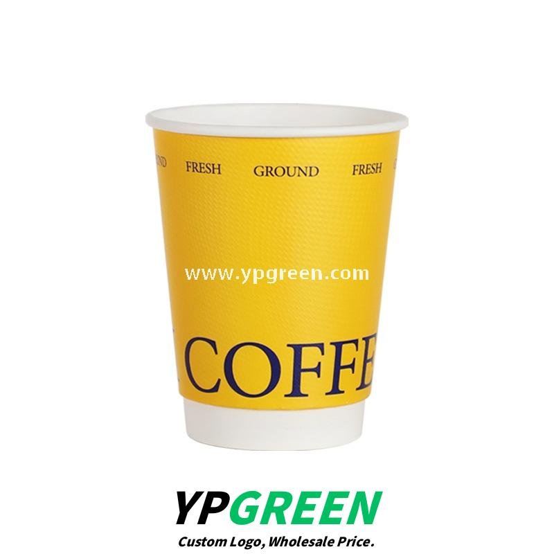 12oz Yellow Embossed Hollow Paper Cup 400ml Double Wall Coffee Cup 9x6x11.2cm Supplier