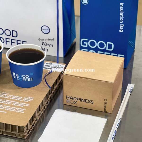 UV-Printed Hollow Paper Cup 9x6x8.5cm | Corrugated Cup Holder + Insulated Bag + PLA Straw