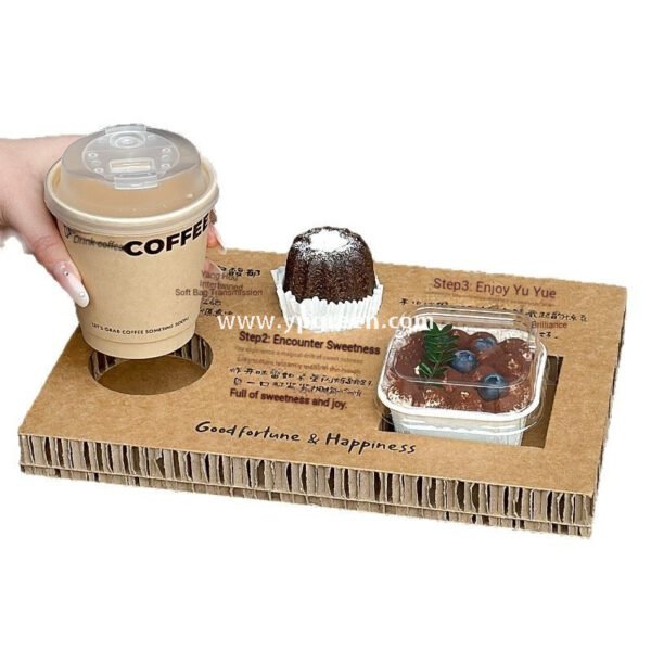 10oz Bamboo Pulp Double-Wall Coffee Cup with Lid | Disposable Paper Cup + Honeycomb Holder + Custom Logo