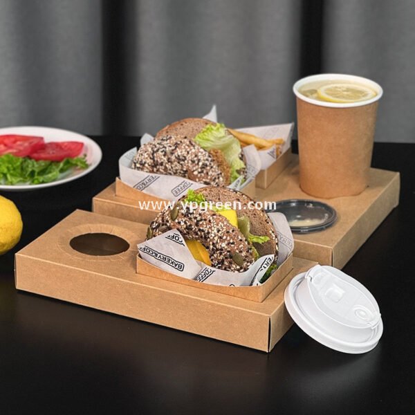 Kraft Hollow Paper Cups with Burger Combo Meal Box | Single Tray + Inner Box, Double Tray + Inner Boxes | Takeaway Food & Drink Packaging