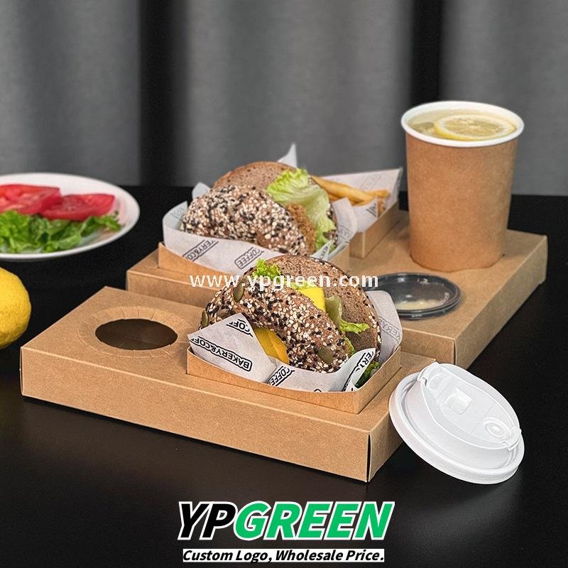 Kraft Hollow Paper Cups with Burger Combo Meal Box | Single Tray + Inner Box, Double Tray + Inner Boxes | Takeaway Food & Drink Packaging