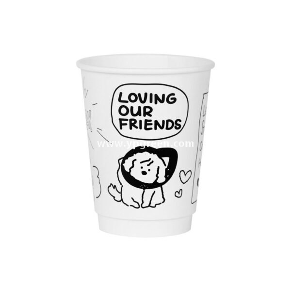 12oz 400ml Dog Pattern Double PE Coated Paper Cup | Hollow Insulated Coffee Cup | Cold & Hot Drink Disposable Cup