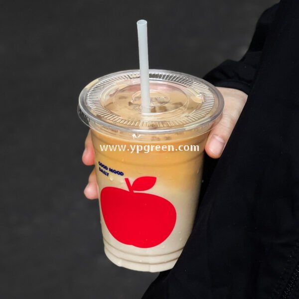 16oz Apple Pattern Clear Cup |  500ml Disposable Transparent Cup for Juice, Coffee, Milk Tea & Cold Drinks