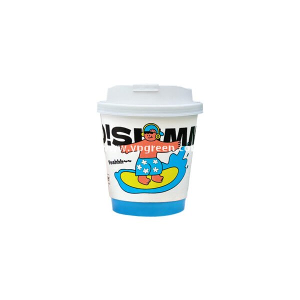 330ml 10oz Blue Surf Cartoon Design Coffee Paper Cup Ripple Bottom Leak-Proof Disposable Cup