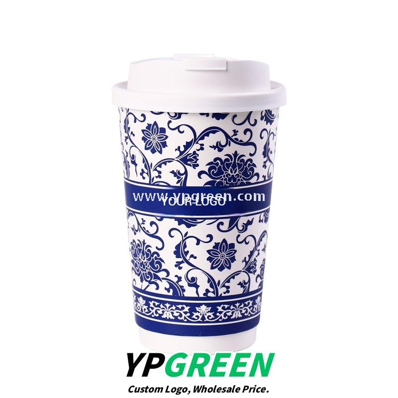 12oz/16oz/20oz Blue & White Porcelain Style Milk Tea Paper Cups with Insulated Non-Woven Aluminum Foil Bag