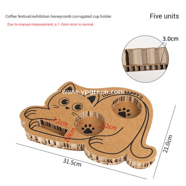Cat Design Coffee Cup Carrier | Honeycomb Corrugated Cardboard Drink Tray Supplier