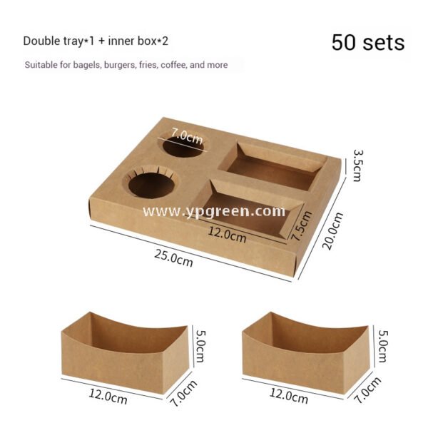 Kraft Hollow Paper Cups with Burger Combo Meal Box | Single Tray + Inner Box, Double Tray + Inner Boxes | Takeaway Food & Drink Packaging