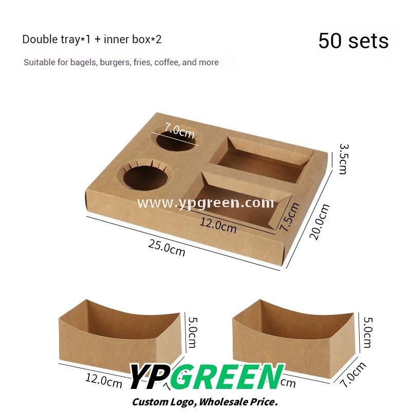 Kraft Hollow Paper Cups with Burger Combo Meal Box | Single Tray + Inner Box, Double Tray + Inner Boxes | Takeaway Food & Drink Packaging