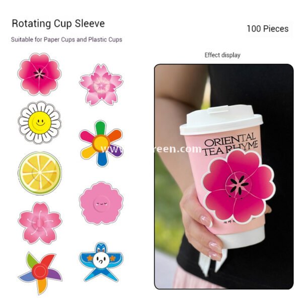 Trendy Creative Pinwheel Cup Sleeve | Sunflower & Kite Rotating Cup Holder | Cute Design for Coffee, Milk Tea & Lemon Tea