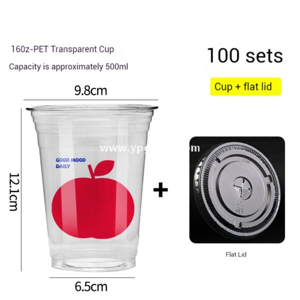 16oz Apple Pattern Clear Cup |  500ml Disposable Transparent Cup for Juice, Coffee, Milk Tea & Cold Drinks