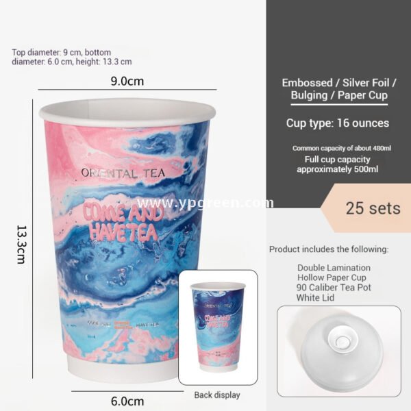 16oz Ocean Painting Style Embossed Hollow Coffee Paper Cups – 480ml Double Wall Milk Tea Cups Factory Wholesale