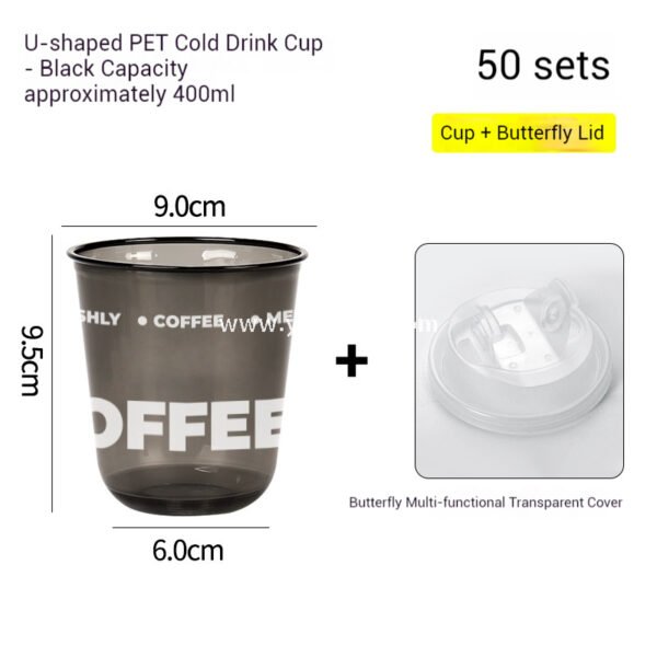 Disposable 400ml PET Cold Drink Cup + U-Shaped Lid + Foaming Lock Sleeve for Takeaway Factory