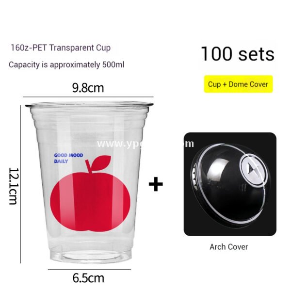 16oz Apple Pattern Clear Cup |  500ml Disposable Transparent Cup for Juice, Coffee, Milk Tea & Cold Drinks