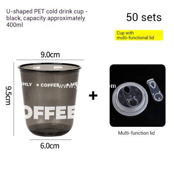 Disposable 400ml PET Cold Drink Cup + U-Shaped Lid + Foaming Lock Sleeve for Takeaway Factory