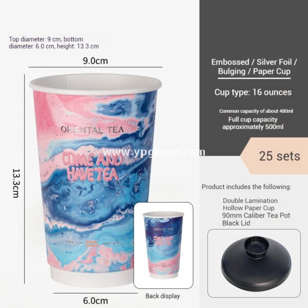 16oz Ocean Painting Style Embossed Hollow Coffee Paper Cups – 480ml Double Wall Milk Tea Cups Factory Wholesale