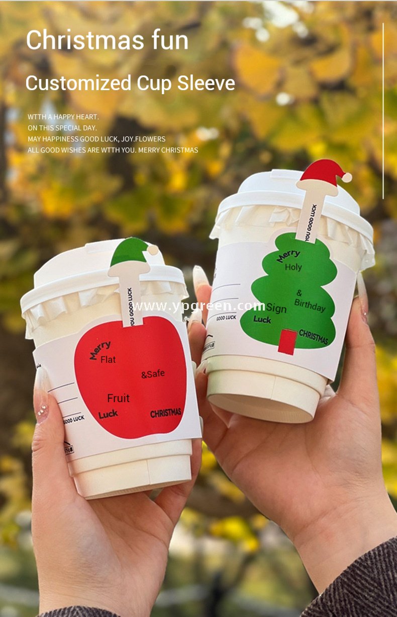 400ml 500ml White Hollow Coffee Cup with Customized Christmas Sleeves – 12oz 16oz Disposable Paper Cup Manufacturer