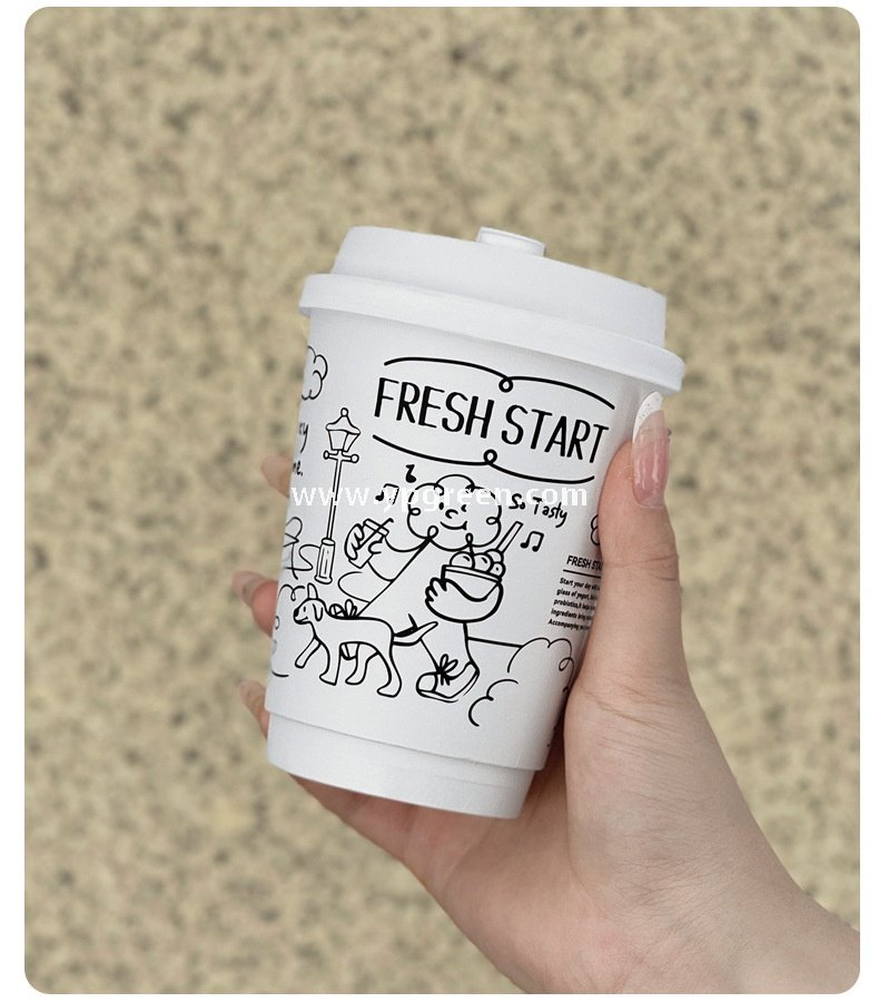 Dual Holder for Yogurt Coffee Packaging 12oz Paper Cup + Ice Cream Bowl Takeaway Set