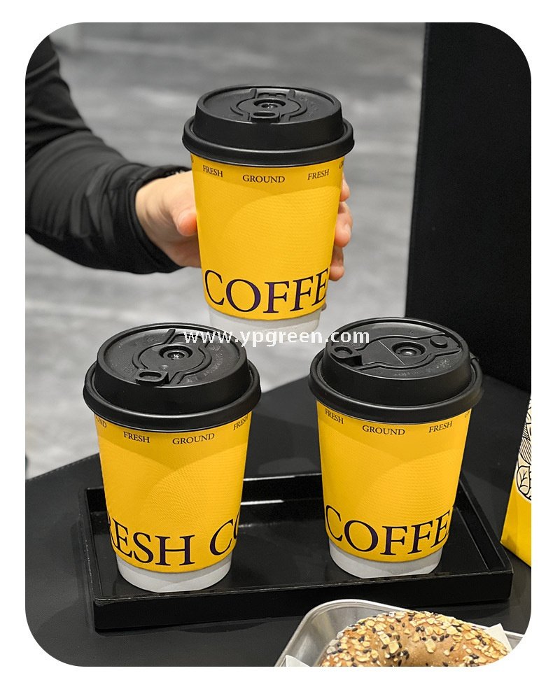 12oz Yellow Embossed Hollow Paper Cup 400ml Double Wall Coffee Cup 9x6x11.2cm Supplier