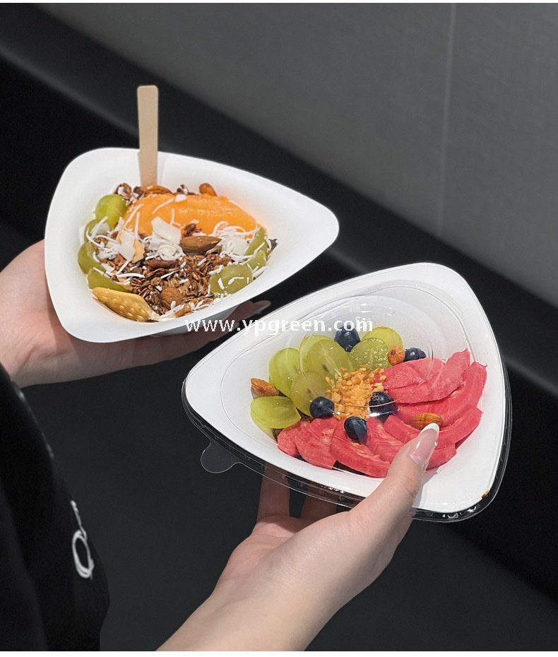 400ml Biodegradable Triangle Pulp Dessert Bowl Disposable Eco-Friendly Ice Cream Salad Yogurt Container