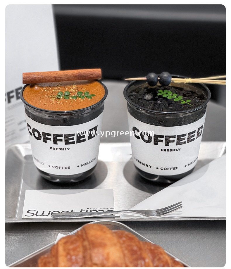 Disposable 400ml PET Cold Drink Cup + U-Shaped Lid + Foaming Lock Sleeve for Takeaway Factory