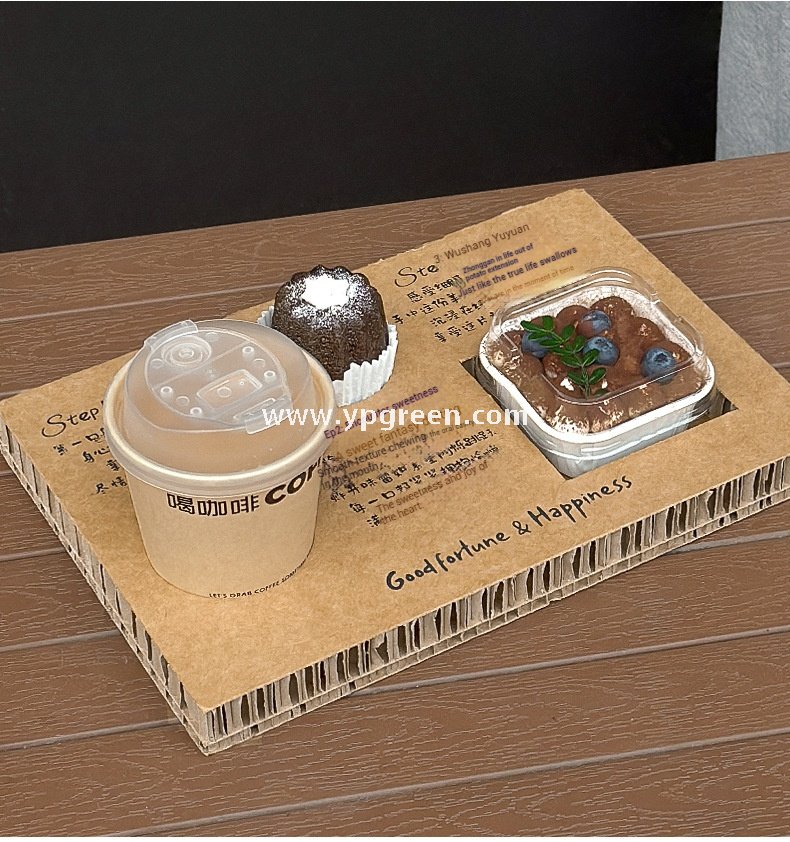 10oz Bamboo Pulp Double-Wall Coffee Cup with Lid | Disposable Paper Cup + Honeycomb Holder + Custom Logo