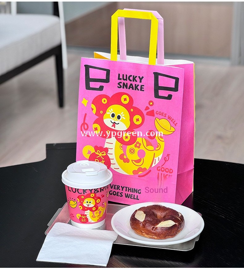 Chinese New Year Snake Design Paper Cups with Lids | Takeaway Coffee & Milk Tea Cups | Festive To-Go Carrier Packaging